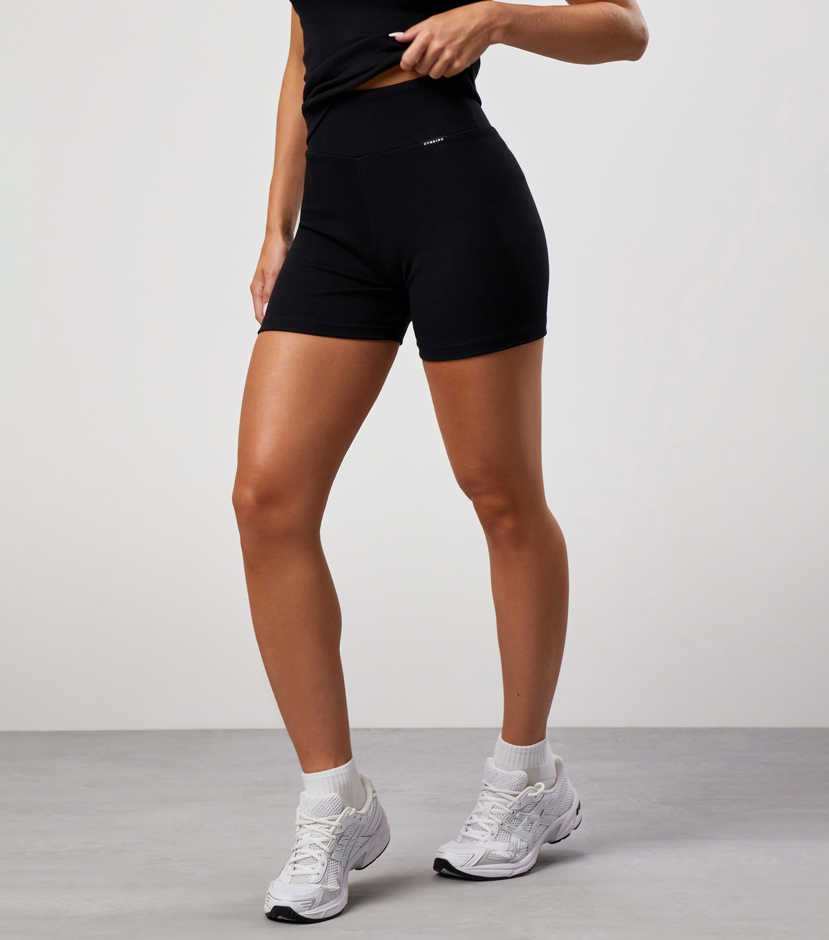 Women's Black Rib Cycling Shorts Gym King New Look