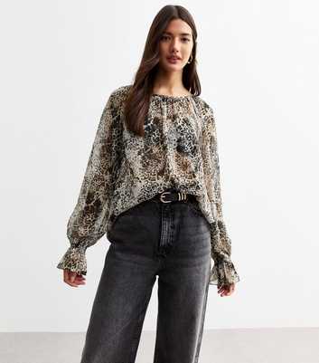 Black Leopard Print Chiffon Top