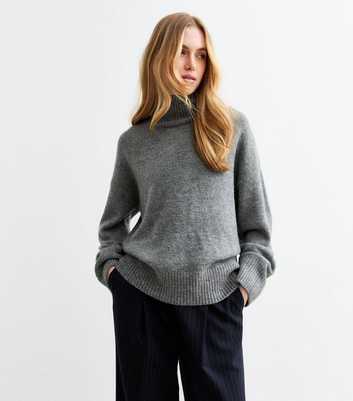 Grey Knit Stand Collar Oversized Jumper