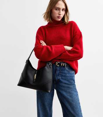 Red Knit Stand Collar Oversized Jumper