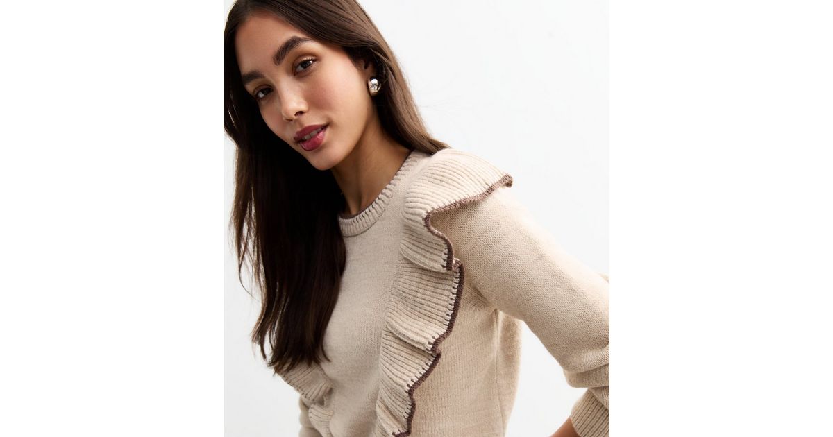 Cream Frill Trimmed Jumper New Look