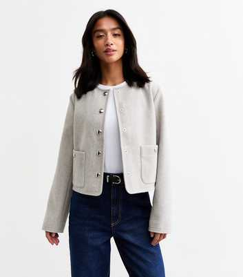 Petite Grey Collarless Shacket