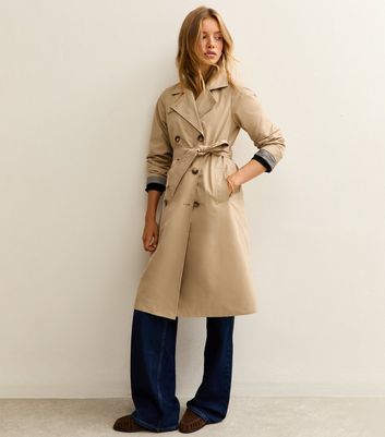 Stone Double Breasted Trench Coat New Look