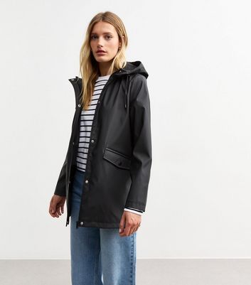 Black Unlined Shower Resistant Rain Coat New Look