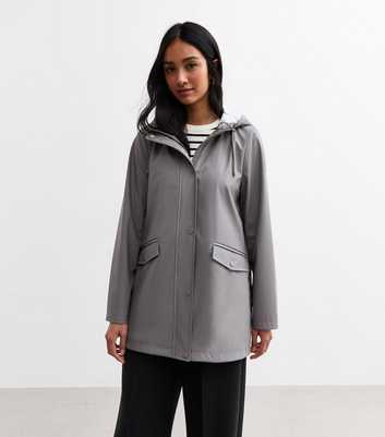 Grey Unlined Shower Resistant Rain Coat 