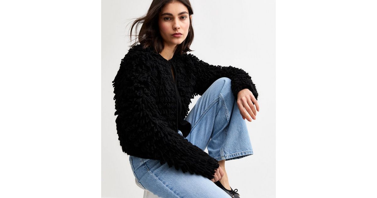 Black Looped Thread Cardigan New Look