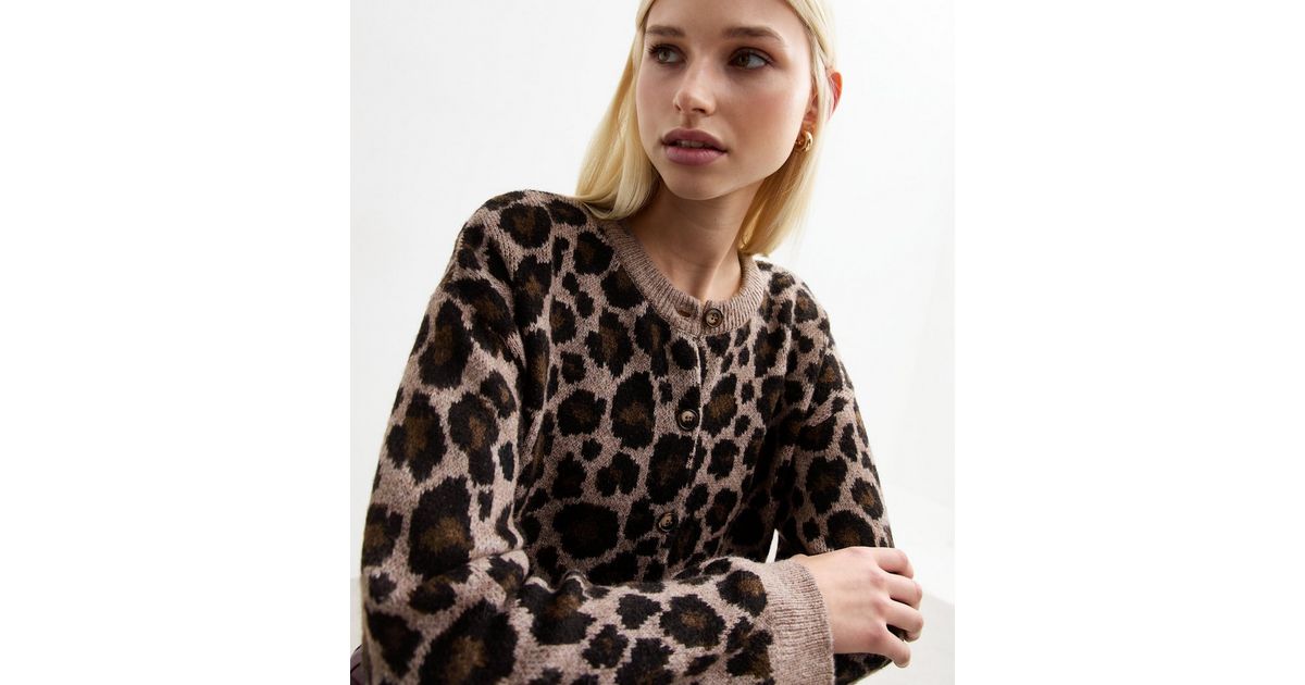 Open-Front Animal Print Cardigan - Brown main image 1