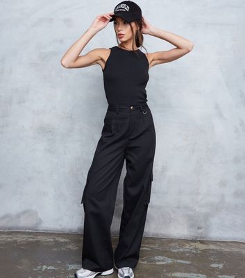 WKNDGIRL Black Wide Leg Cargo Trousers New Look