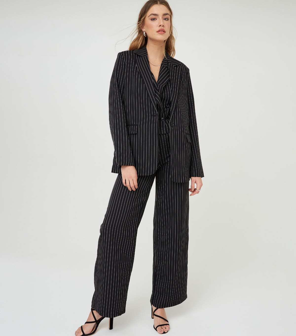 Women's Black Pinstripe Tailored Wide Leg Trousers WKNDGIRL New Look