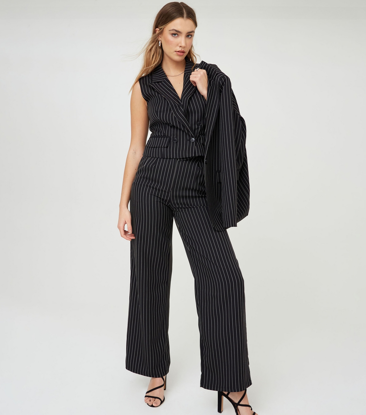 Women's Black Pinstripe Tailored Waistcoat WKNDGIRL New Look