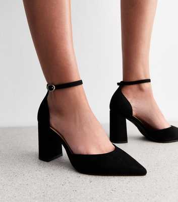 Wide Fit Black Faux Suede Open Court Shoes