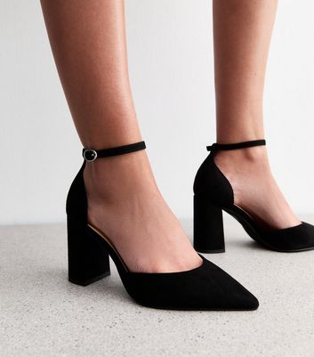 Black strap heels wide online