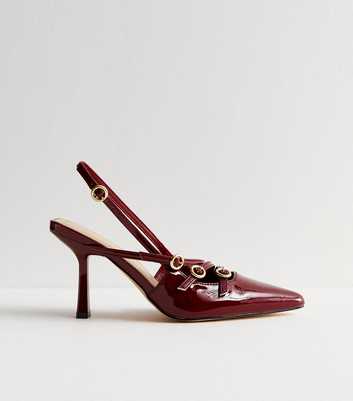 Burgundy Strappy Patent Slingback Court Shoes