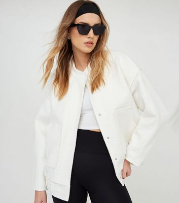 WKNDGIRL Cream Textured Oversized Bomber Jacket | New Look