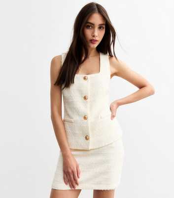 Off White Square Neck Bouclé Waistcoat 