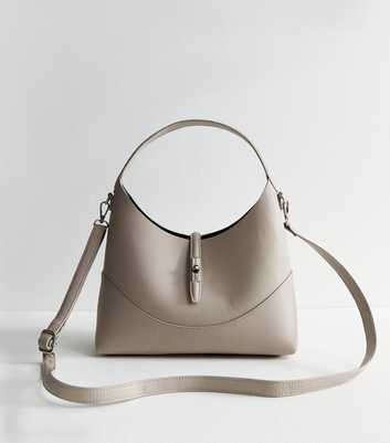 Light Grey Faux Leather Pouch Shoulder Bag