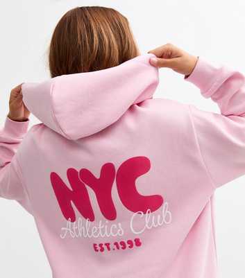 Girls Pale Pink NYC Slogan Jersey Hoodie