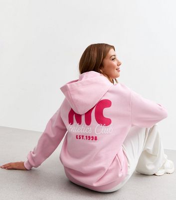 Girls Pale Pink NYC Slogan Jersey Hoodie New Look