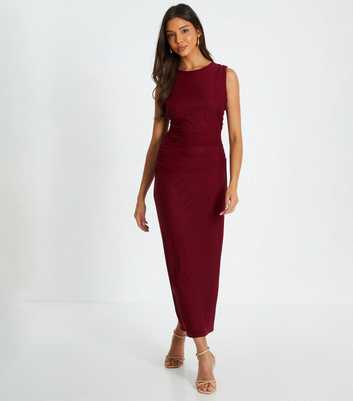 QUIZ Dark Red Ruched Maxi Dress