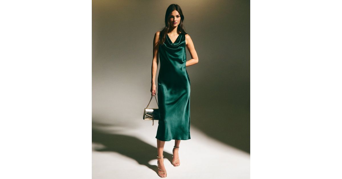 GREEN COWL NECK DRESS