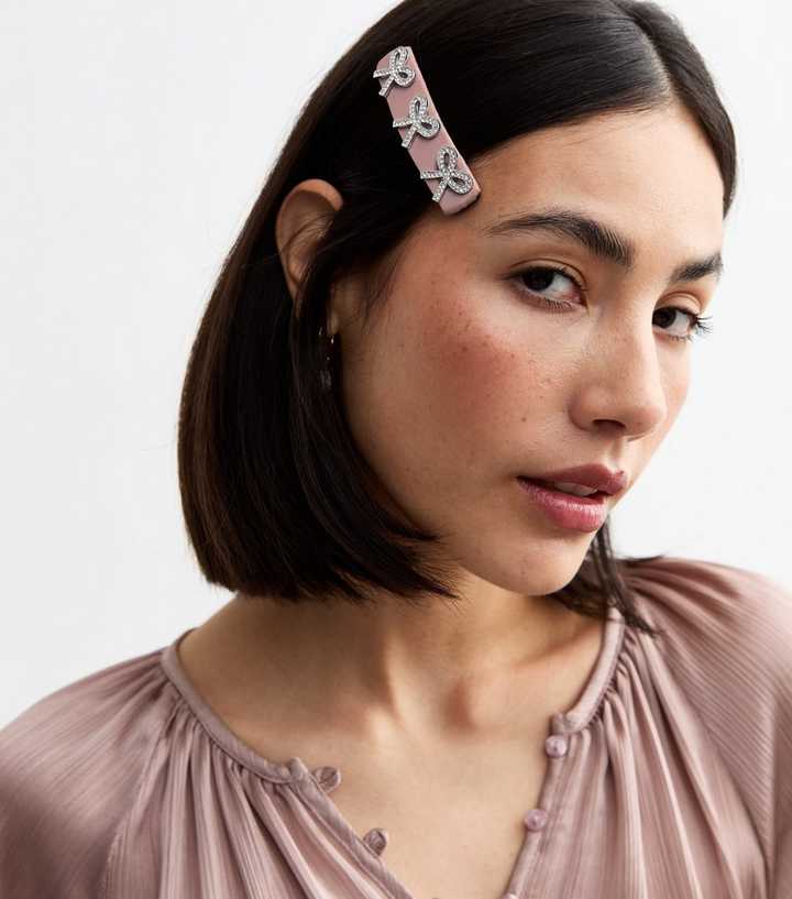 Pink Diamanté Bow Fabric Hair Slide