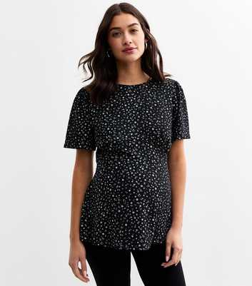 Maternity Black Floral Print Crinkled Top