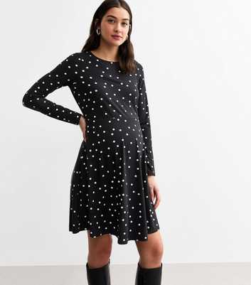 Maternity Black Polka Dot Mini Skater Dress