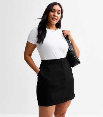 Curves Black Belted A-Line Mini Skirt