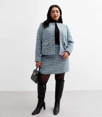 Curves Blue Bouclé A-Line Skirt