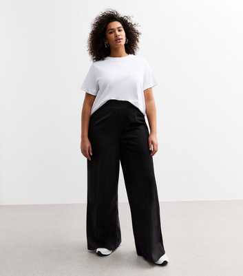 Curves Black Wide Leg Jersey Trousers