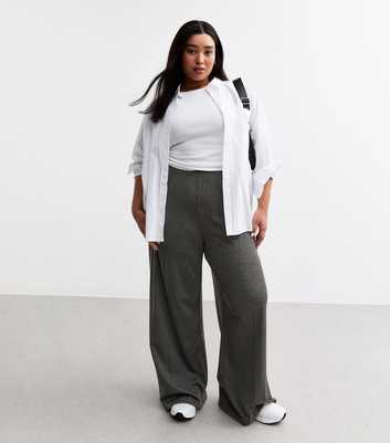 Curves Dark Grey Wide Leg Jersey Trousers