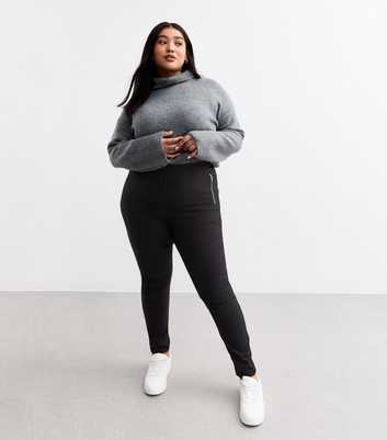 Curves Black Side Zip Slim Trousers