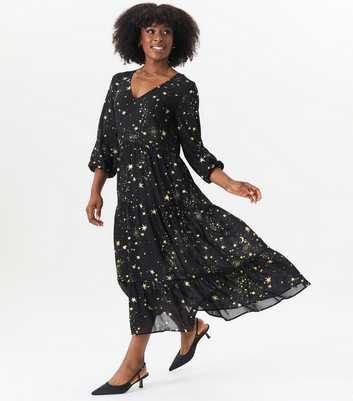 Gini London Black Star Print Chiffon Maxi Dress