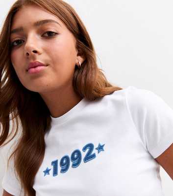 Girls White 1992 Denim Appliqué T-Shirt