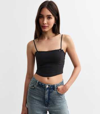 Black Scalloped Crop Corset Top