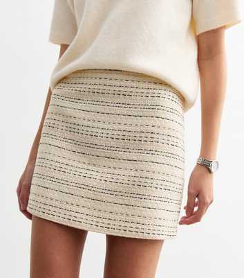 Cream Striped Bouclè A Line Mini Skirt