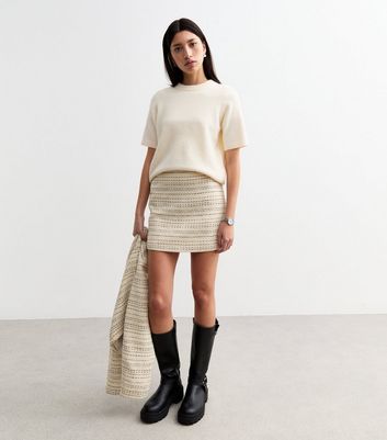 Cream Striped Bouclè A Line Mini Skirt | New Look Cream Striped Bouclè A Line Mini Skirt | New Look