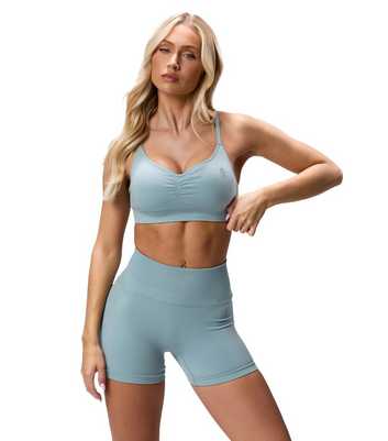 Gym King Blue Seamless Cross Strap Sports Bra 