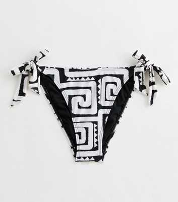 Black Swirl Print Tie Side Bikini Bottoms