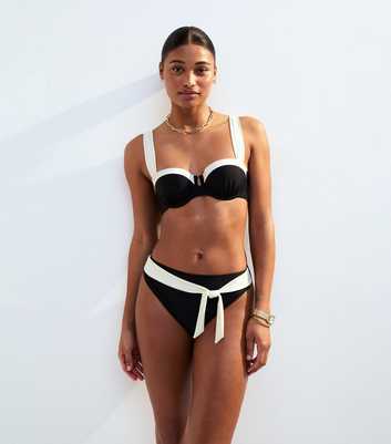 Black Contrast Trim High Waisted Bikini Bottoms