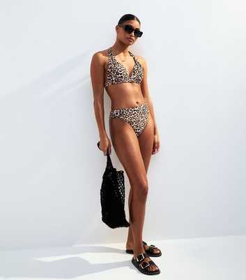 Brown Leopard Print High Rise Bikini Bottoms