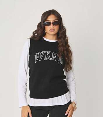 WKNDGIRL Black Logo Embroidered Sweater Vest