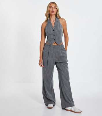 QUIZ Grey Pinstripe Wide Leg Trousers