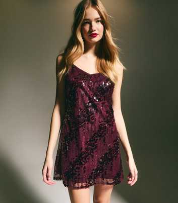 Burgundy Sequinned Mini Dress