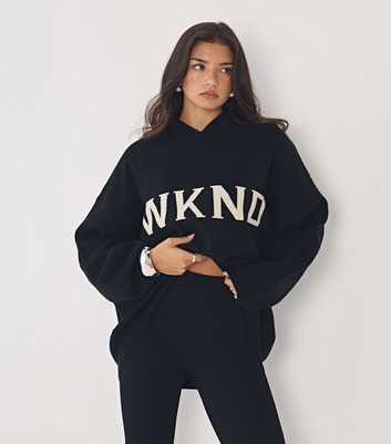 WKNDGIRL Black Logo Detail Knitted Hoodie