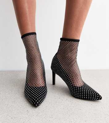 Black Mesh Studded Ankle Boots