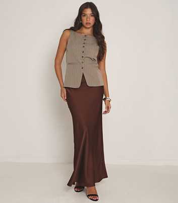 WKNDGIRL Brown Satin Maxi Skirt 