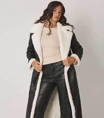 WKNDGIRL Black Faux Shearling Longline Coat 