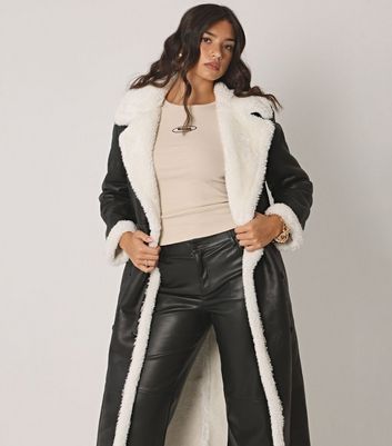 WKNDGIRL Black Faux Shearling Longline Coat New Look