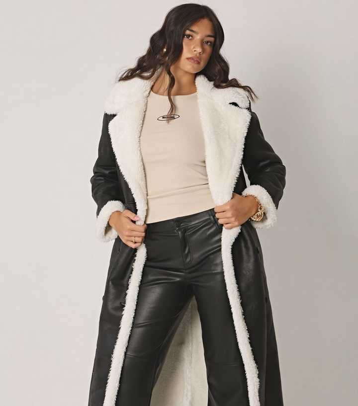 WKNDGIRL Black Faux Shearling Longline Coat